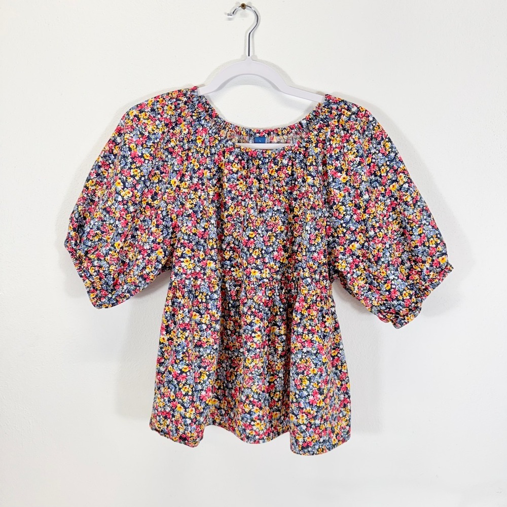 Old Navy Lightweight Floral Print Puff Sleeve Cotton Babydoll Cottagecore Top L